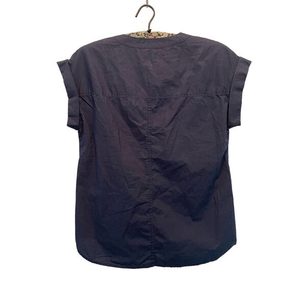 J. Crew Navy Cotton Lace Up Front Rolled Cap Sleeve Top size 2 - Picture 3 of 5